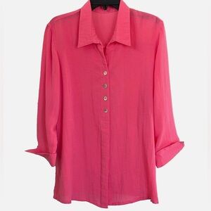 Fridaze Linen Redefined Pink 100% Linen Tunic Shirt XL